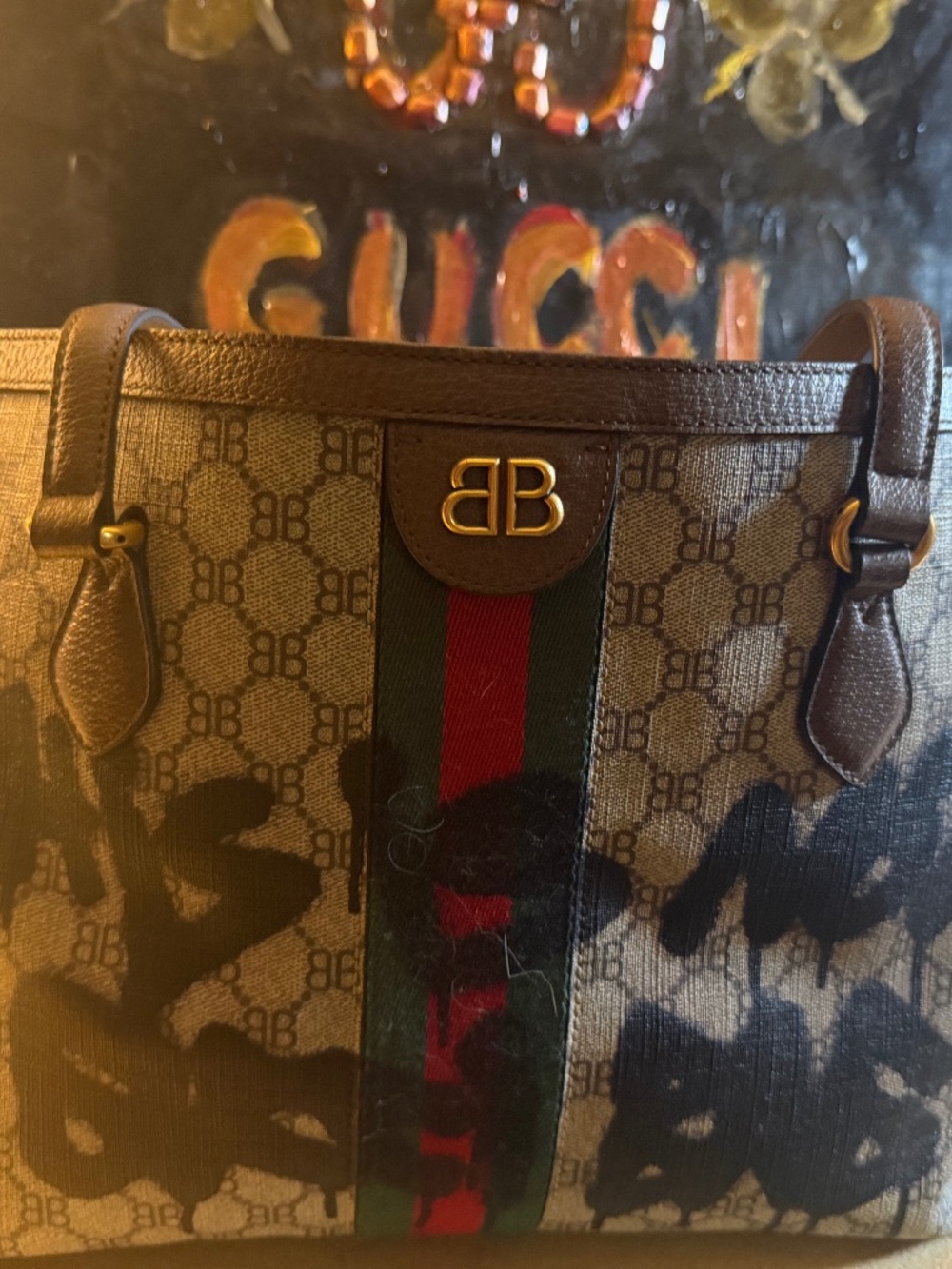 Gucci x Balenciaga The Hacker Project graffiti medium Ophidia tote